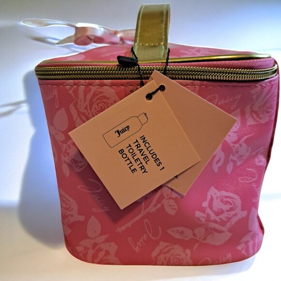 Juicy Couture 2 Piece Hot Pink & Gold Cosmetic Travel Bag NWT - Picture 9 of 9